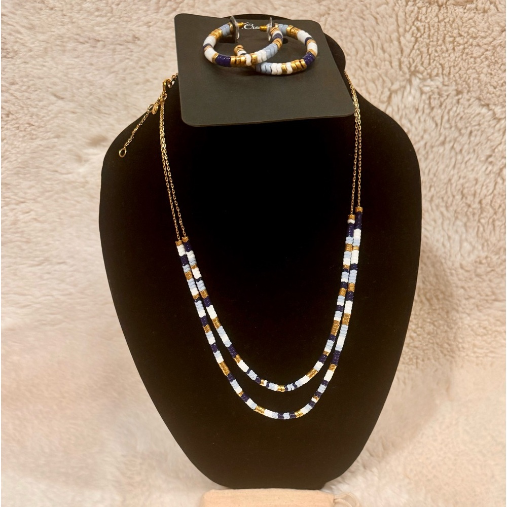 J Crew necklace layered bead and metal necklace and earrings set